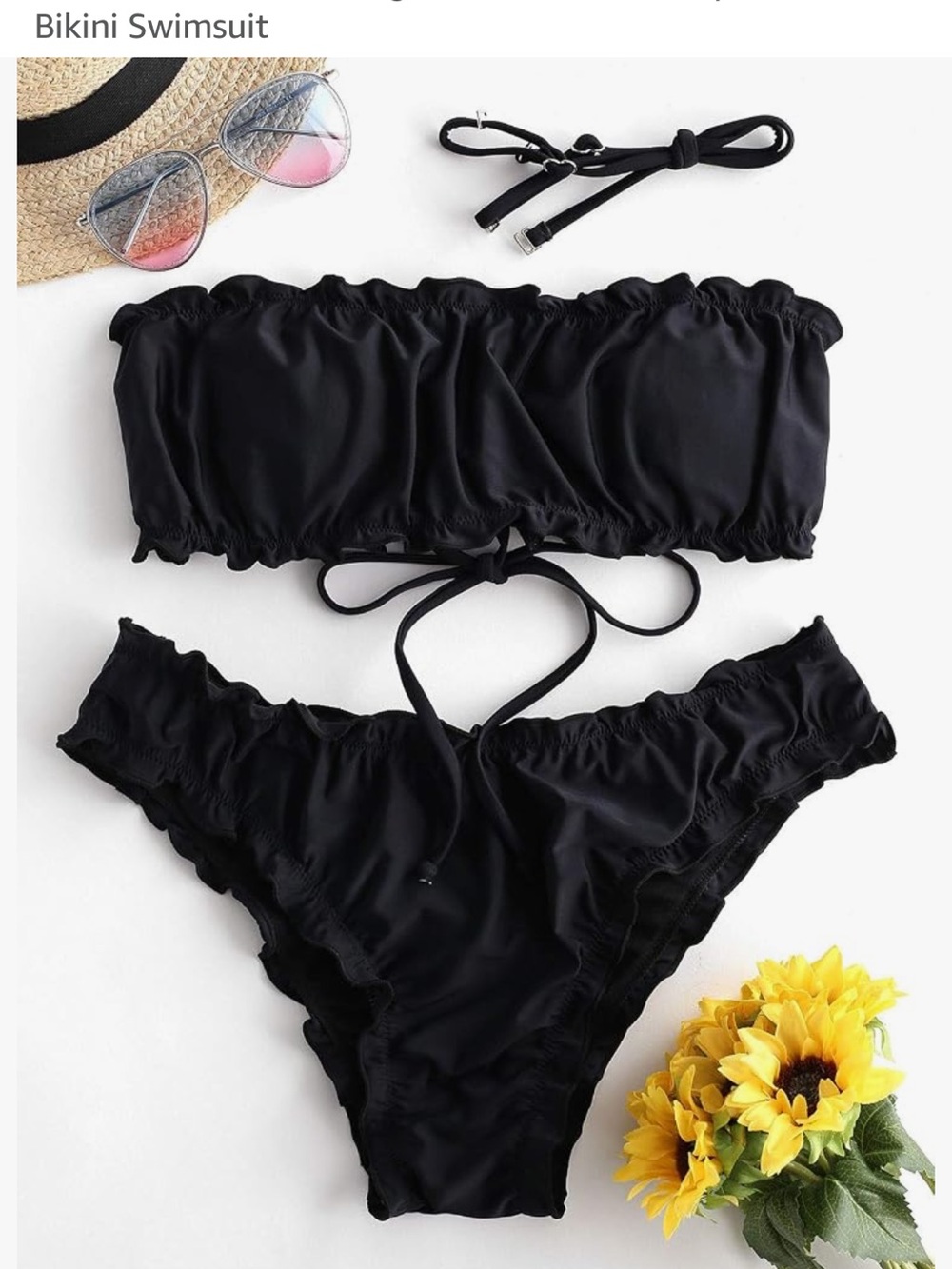 Zaful Black Ruffle Bandeau Bikini Set